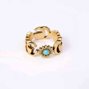 gioielli di design bracciale collana anello Anello margherita fiore di bronzo Anello turchese per coppienuovi gioielli