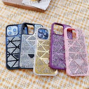 電話ケースデザイナーグリッターiPhoneのiPhoneケース15 14 Pro Max 13 12 11 Sparking Rhinestone Diamond Jeweld 3D Crystal TriangleP女性モバイルカバー