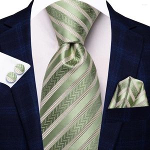 Bow Ties Gift Tie For Men 2023 Green Brown Striped Fashion Brand Wedding Party Necktie Handky Cufflink Wholesale Hi-Tie Designer