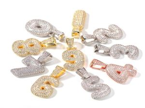 Hip Hop 09 Iced Out Números personalizados Colgante Collar Oro Plata Color Circón con cadena de cuerda de 24 pulgadas ewelry6561290