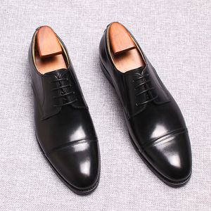 Big Size 6-10 Luxury Men Dress Shoes Genuine Calf Leather oxford Shoes For Men Cap Toe Brogue Comfortable Mens Formal Shoes Male