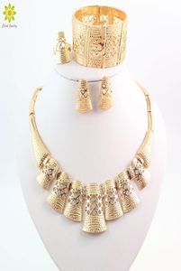Gold Plated Jewelry Sets For Women Necklace Earrings Bracelet Rings Sets Fine African Beads Party Wedding Accessories5365159