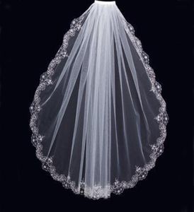 Charming White Ivory Short Veils Luxury Wedding Party Beaded Lace Trim One Layer Cheap High Quality Bridal Mantilla Tulle with Com6716829