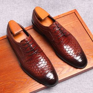 Burgundowe czarne męskie buty oxford wzór węża