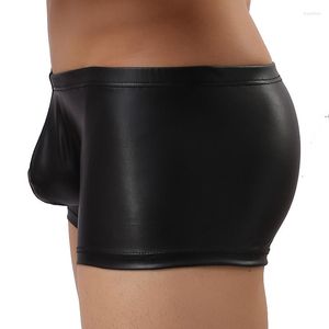 Underpants Men Lingerie Faux Imitation Leather Boxers Black Sexy Underwear Shorts Cool Male