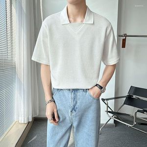 Men's T Shirts Business Work Office Summer 2xl Oversized Men Polo Fashion Casual Korean Harajuku Waffle Texture Black White Plain Tops