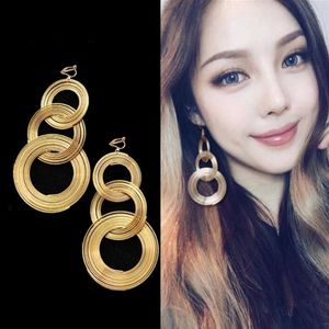 JIOFREE Punk Gold Color Big Geometric 3 Circle Long Clip Earrings For Women Bohemian Party Exaggerated Brincos Fashion Jewelry
