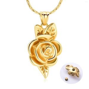 Anhänger Halsketten Rose Blume Asche Halskette Frauen Andenken Einäscherung Schmuck Edelstahl Memorial Urne