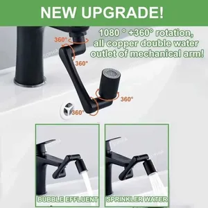 New Black Stainless Steel Universal 1080 Robotic Arm Faucet Extender Metal Swivel Extension Faucet Aerator Kitchen Sink Splash Wholesale available