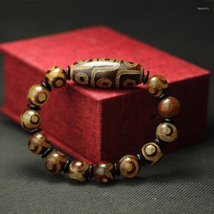 Strand 2023 Bracciale tibetano con perline Dzi Stile etnico Materiali in pietra naturale a nove e tre occhi di grande qualità