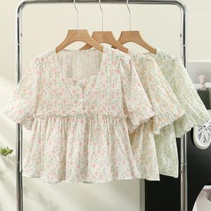 Women's Blouses Blusas De Mujer Ruffles Square Collar Blusa Victoriana Floral Printed Women Casual Peplum Korean Fashion Drop