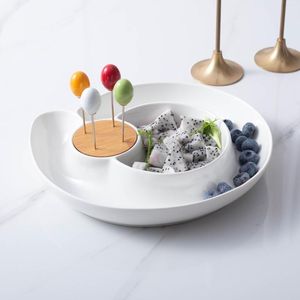 Placas simples de cozinha redonda de estilo ocidental acessórios de cozinha cerâmica placa de fruta criativa cor de cor sólida grade seca lanche