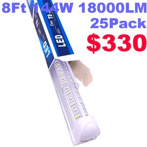 T8 8Ft 6 Rows 144W Integrated Tube Light V Shape LED Tube T 8 Clear Cover 8 Ft Cooler Door Freezer Lighting Clear Cover High Efficiency Fluorescent Bulbs Lamp crestech