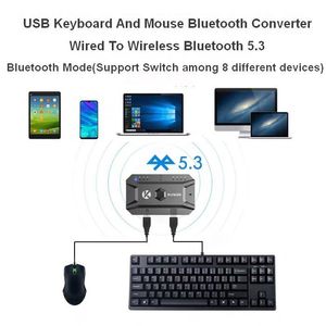 Stationer USB -tangentbord och mus Bluetooth 5.3 Adapter Bluetooth USB Hub Adapter USB Wired Keyboard Mouse till trådlös Bluetooth -omvandlare