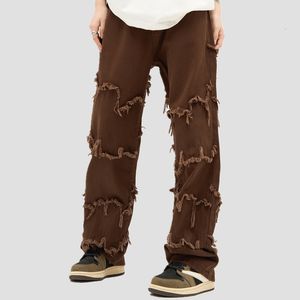 Jeans masculinos Chic Tassel Tassel Vintage Brown Baggy Men Grunge Jeans Pants Y2K Roupes Straight Hip Hop Algodão solto calças Pantalon Homme 230529