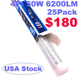 V Shape LED Tubo Luz de 4 pés T8 Bulbos 50W Branco frio 6200lm 6000k Super Bright 4feet LED lojas iluminadas AC85-277V Tampa clara Uurastar