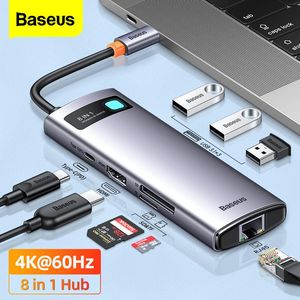 Hubs Baseus 4K 60Hz USB C Hub 3.1 USB Splitter Type C to HDMIcompatible RJ45 PD 100W Adapter for Macbook Air Pro M2 M1 Dock Station