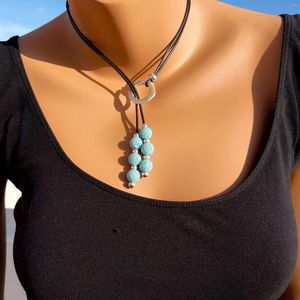 Choker Bohemian etniczny styl faux turkusowe podwójne serce wisiorki dla kobiet w stylu vintage skórzane sznur plażowy biżuteria na wakacje