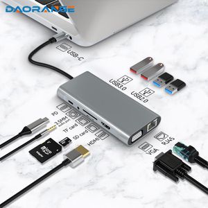 Hubs 11 in 1 USB C 3.0 Hub Typ C Laptop -Adapter an 4K Hdmicompatible VGA RJ45 Lan Ethernet SD/TF -Karte 87W PD Dock Station Splitter