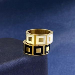 F Ring Extravagant enamel hollow Gold Silver Rose Stainless Steel letter Rings black white Women men Made in italy designer wedding Jewelry Lady Party q6l6#