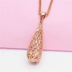 Kedjor 585 Purple Gold Necklace for Women Simple Classic Hollow Water Drop Pendant Plated 14k Rose Wedding Party Jewelry