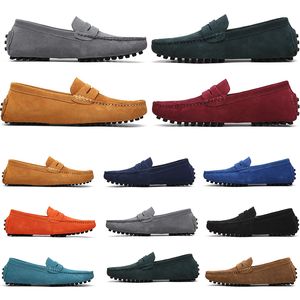 mens women outdoor Shoes Leather soft sole black red orange blue brown orange comfortable Casual Shoes 026