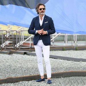 Herrenanzüge Kostüm Homme Slim Fit Terno Masculino Marineblau Business Männer Bräutigam Smoking Hochzeit Trajes De Hombre Weiße Hosen Mannkleidung