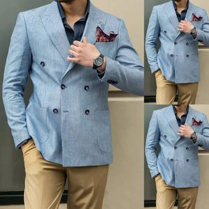 Due pezzi Smoking da sposa Abiti da uomo Bello Splendido abito con risvolto dentellato Doppio petto Bottoni Pacchetti Tasche personalizzate Cappotto Pantaloni Casual Primavera Autunno