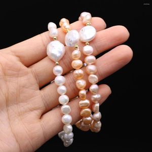 Strand Natural Freshwater Pearl Bracelet Purple Orange White Round Pearls Beaded Bangles Elastic Chain For Women Men Jewelry 7-8mm