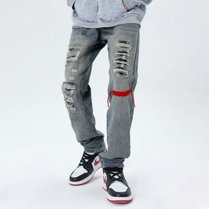 Мужские джинсы ropa grunge y2k Streetwear Backgy Ruped Jeans Bants Мужская одежда Прямая расстроенные винтажные джинсовые брюки Vetements Homme 230529