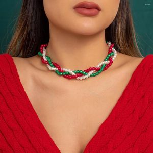 Choker Retro Colored Pearl Beaded Collar Necklace Women's 2023 Multi Layered Year Sweet Fashion Christmas Jewelry Girl Gift