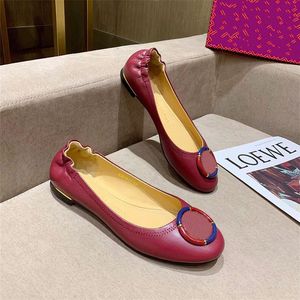 Designer women's flat heel ladle shoes Brand name ballet shoes fashion leather soft sole single LACES buckle Dress shoes Comfortable flat driving shoes work LACES box