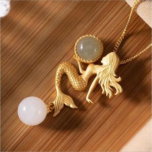 Pendant Necklaces Mermaid Necklace For Women Green Round Stone Cute Romantic Jewelry Creative Funny