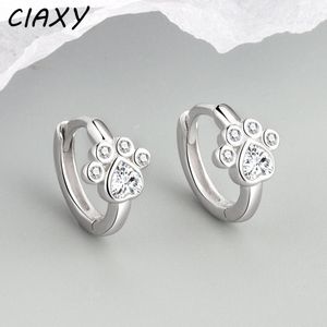 CIAXY Silver Color Cat Paw Footprint Ear Buckle Animal Earrings for Women Korean Fashion AAA Zircon Dainty Jewelry