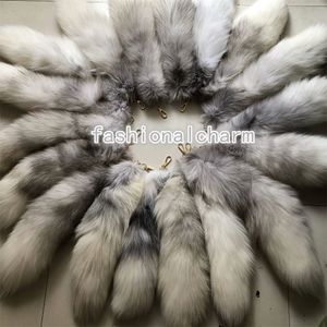 Wholesale 50Pcs/lot 40cm/16" Real Cross Fox Fur Tail Keychain Cosplay Toy Bag Charm Pendant