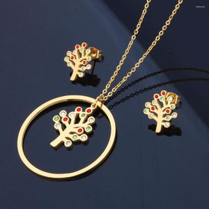 Halsband örhängen Set Tree of Life Rostfritt stål smycken Kvinna Bröllopspresenter för kvinnor Fashion Jewellery