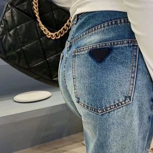 Women's Jeans With Triangle Label Jean Pant Straight Leg Pants Classic Back Pocket Triangle emale Trousers Multi-size Spring Autumn brand jeans denim