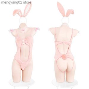 Sexy Set Anime Aushöhlen Lolita Mädchen Uniform Frauen Cosplay Body Plüsch Hase Mädchen Anzug Unterwäsche Overalls Kommen Dessous Set T230530