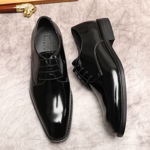 Zapatos oxford para hombre, zapatos de vestir originales de cuero de vaca genuino para hombre, zapatos formales de negocios con cordones negros y marrones a la moda para hombre de boda