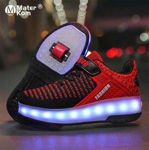 Maat 2840 Roller sneakers voor kinderen jongens LED -verlichte schoenen met dubbele wielen USB -laadschoenen voor kinderen voor kinderen jongens meisjes 212285602