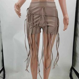 Summer Womens Sexy Tassel Pu Leather Pants Designer Fashion Leather Rope Woven Low Waist Shorts 5 Colours S-XXL