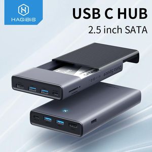Hubs hagibis USB C Hub com gabinete do disco rígido 2.5 SATA para USB 3.0 Tipo C Adaptador para disco SSD externo