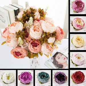Fiori decorativi Belle teste di fiori artificiali Peonia Bouquet da sposa Champagne 10 pezzi Decorazione domestica