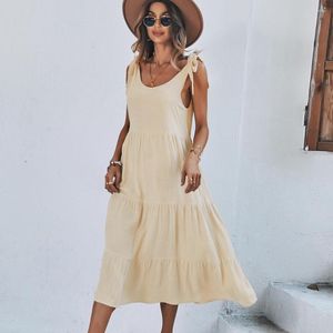 Abiti casual Chifirena 2023 Abito lungo Cinturino per spaghetti Solid Allentato Maxi Abiti Spiaggia Boho Vestito estivo Grande altalena Vacanza per le donne