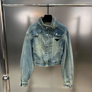 Pra Zipper Denim Jackets Women Lapel Shirts Luxury Women Spring Jackets Coat Fashion Denim Outwear Designer Jeans Jackets Womens Cargo Embroidery Short Jacket Aae