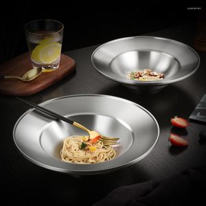 プレート304ステンレススチールパスタプレート丸い麦わら帽子ビッグスープボウルエルウエスタンレストランの食器洗面器皿