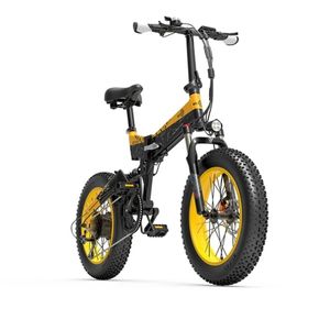 BEZIOR XF200 Folding Electric Bike 48V 15Ah Battery 1000W Motor 20x4.0 inch Fat Tire Aluminum Alloy Frame Shimano 7-speed Shift Max Speed 40km/h - Black Yellow