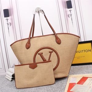 Designer Bags Luxury Beach Bag Fashion Women Hnadbags High Quality Straw Bag Mommy Shopping Bags 2pcs/set Tote Handbags Woman's Woven Bag the Tote Bags with Coin Purse