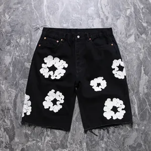 Mode 2023 Mens Shorts Jeans Luxury Designer Men Jean High Quality Flower Printing Denim Shortpants Slim Mens Denim Street Hip Hop