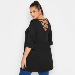 T-Shirt Plus Size Back Cross Summer Elegant Tunic Tops Women Half Flare Sleeve Scoop Neck Casual Loose Fit Peplum Blouse Large Size 7XL